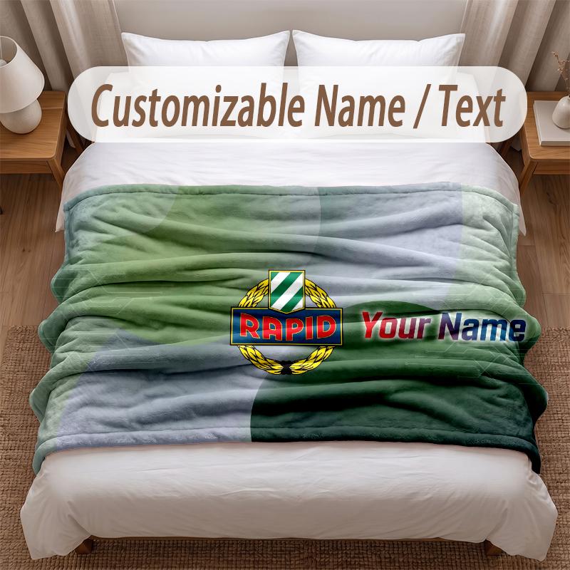 Rapid Wien FC Printed Flannel Blanket Custom Name Text Soft Warm Throw For Bedroom Holiday Gift