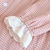 New Women's Pajamas Set 100% Cotton Edge Collar Small Plaid Long Sleeves Trousers Home Wear Two-piece Set