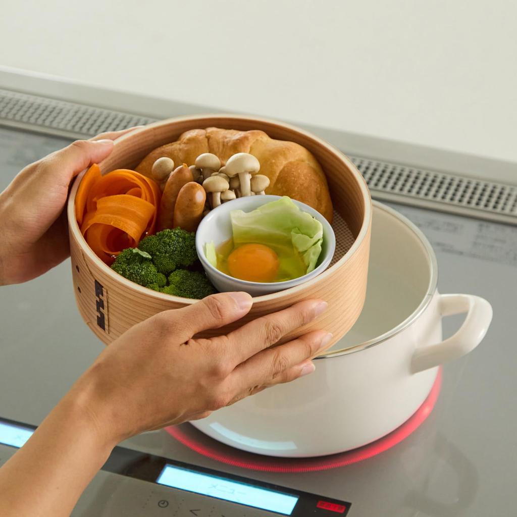 Fuji Enamel Enamel Pot with Steaming Direct Heat and Induction Compatible Steamer, 20cm, Greige, Compatible,