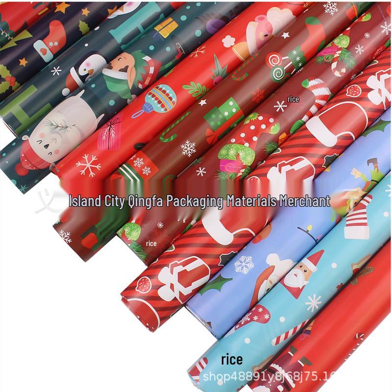 Feestelijk Cadeaupapier Set: Cartoon Kerst & Nieuwjaar Ontwerp met Tissuepapier