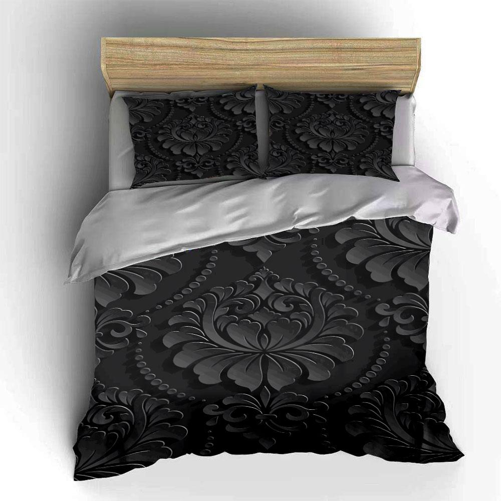 Elegant Black Floral Pattern Set Exquisite Three-Piece Bedding Set Gift For Kids And Adults