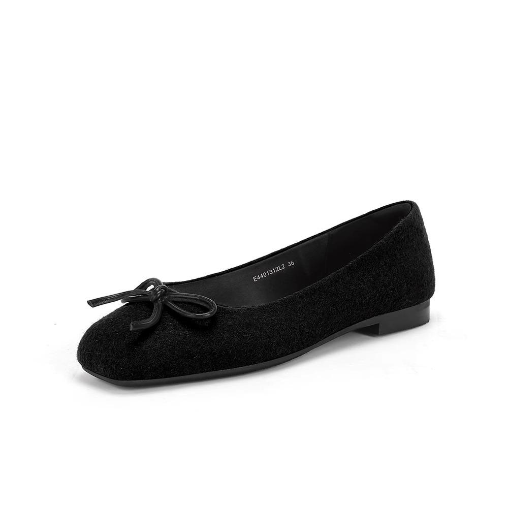 

Версия из овчины~ кожаные туфли-балетки с квадратным носком, плоской подошвой и бантом, женские туфли для бабушек, офисная обувь для通勤 35