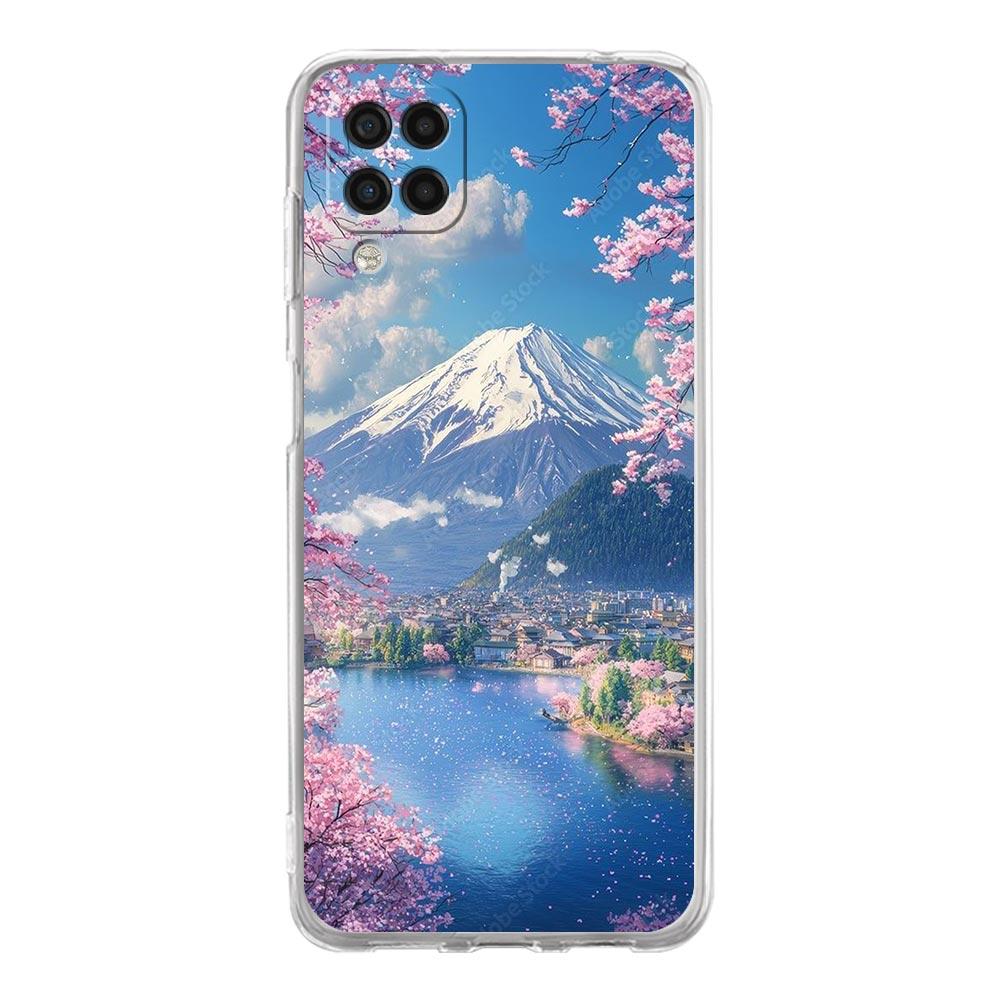 Phone Case For Samsung A13 A33 A35 A55 A73 A53 A23 A51 A71 A21S A41 A05s A03S A15 A25 5G Cover Japan Mount Fuji Cherry blossom