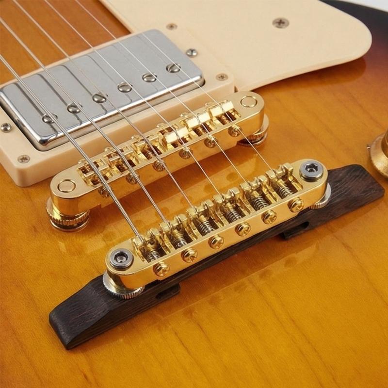 High Performances Fixed Saddles Rosewood Bridge Electric Guitar Bridge Tailpiece with Golden Roller Saddles Easy to Use