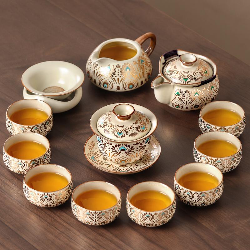 Ru Kiln Kung Fu Tea Set: Light Luxury Teapot, Teacups & Brewing Tray