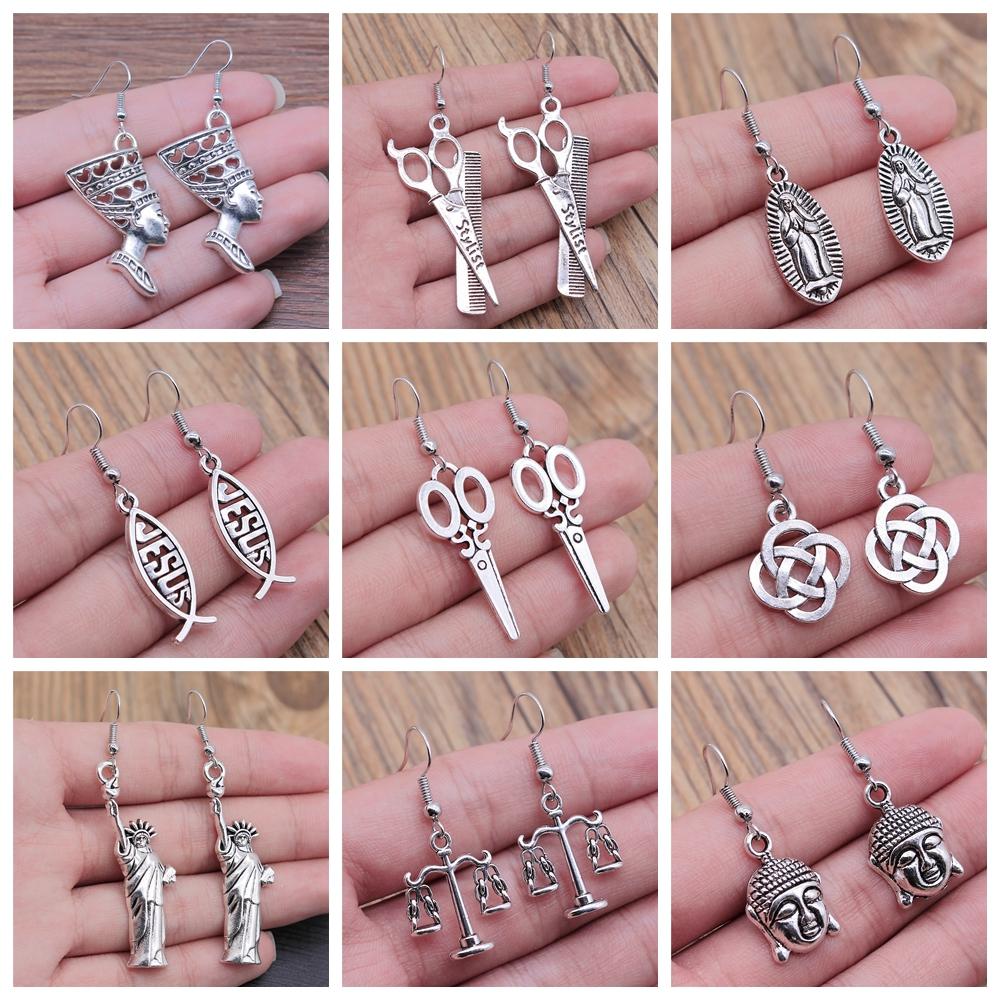 40 Styles Hotsale Women Earring Vintage Airplane Rocket Question Mark Tower Pin Scissors DNA Simple Cool Jewelry Handmade Gift