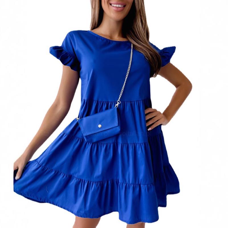 2022 Summer Flare Sleeve Crew Neck Irregular Hem Dress