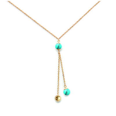 [G1233] - Gold Plated Necklace 'Mineralia' Turquoise Gold - 7 Mm
