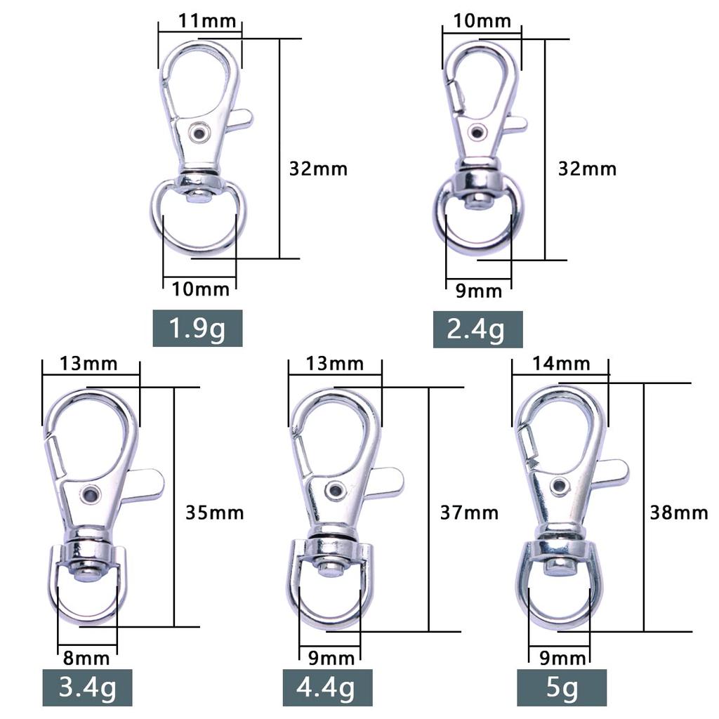 38mm Snap Hooks for Key Chains, Rotating Hooks, Metal Parts, DIY Accessories, Handmade Craft Supplies, 30 Pieces (38mm/5g, Silver)