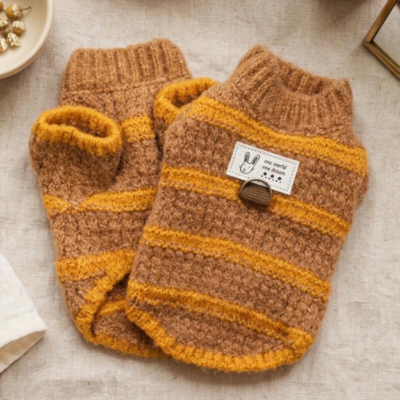 Gemütlicher gestreifter Kunstmink-Pullover für kleine/mittelgroße Hunde & Katzen - Herbst/Winter Haustierbekleidung