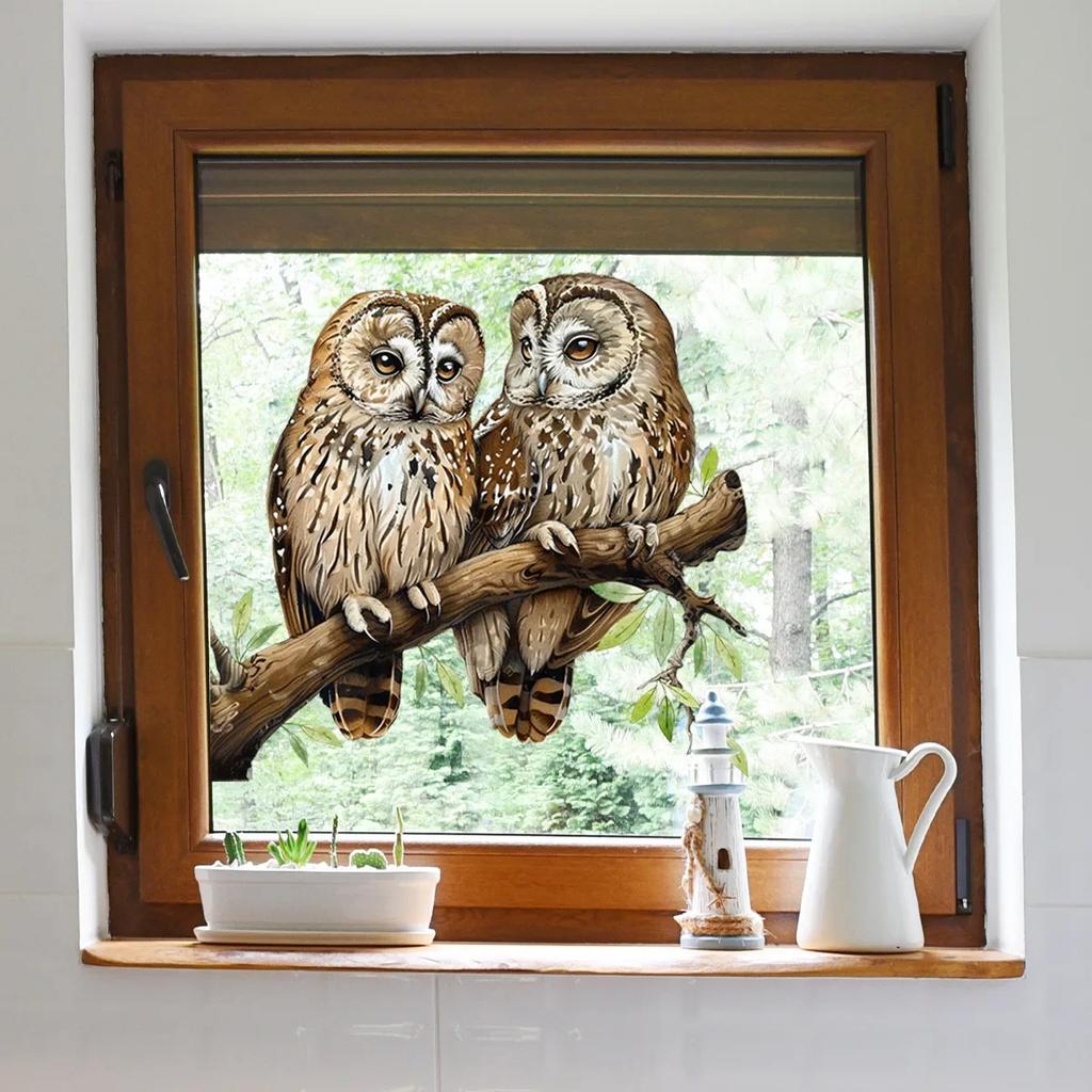 Owl Flower Branch Wall Stickers Living Room Glass Window Home Decorration Mural Bedroom Decor Self Adhesive Animal Decals