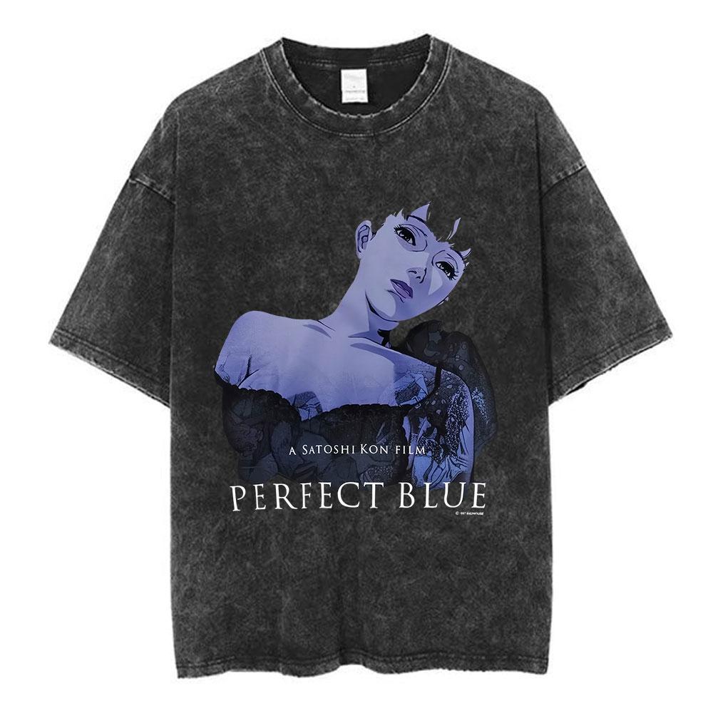 Vintage Washed Anime Perfect Blue Mima Kirigoe TShirts Mens Women Clothing Fashion Harajuku Oversized Short Sleeve T Shirts