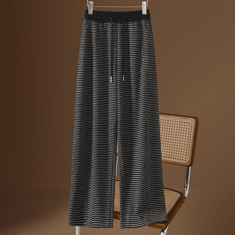 

Women s Striped Drawstring Elastic Waist Casual Pants M