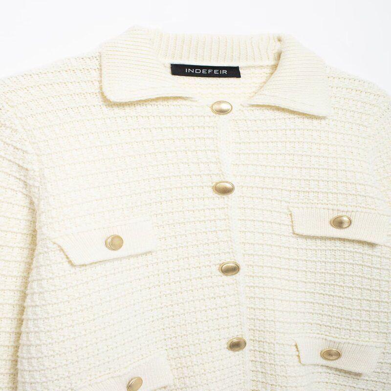 Fashion Style 2024 Autumn New Arrival Women's Stylish Commuter's All-Matching Long Sleeves Lapel Knitting Outwear 6427121