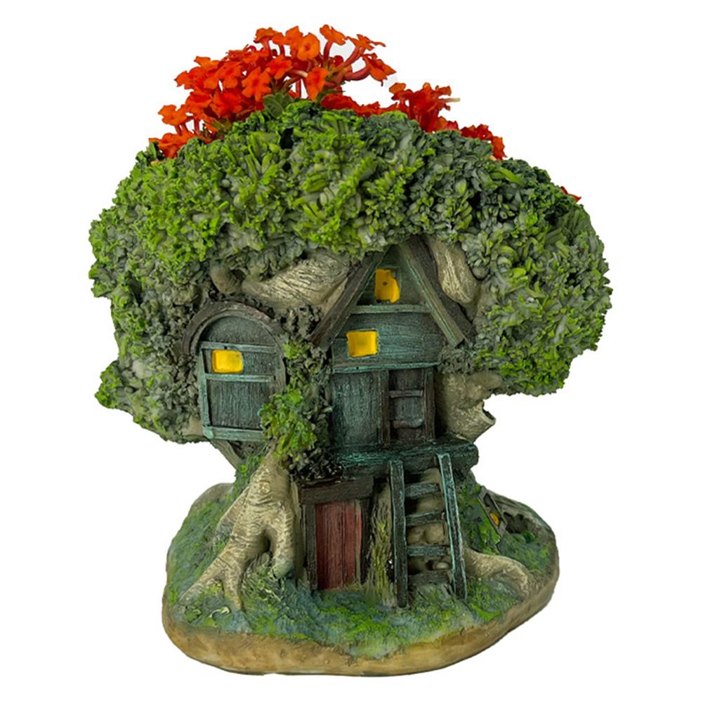 Tree House Flower Pot Bonsai Pot Decorative Forest House Planter Pot Resin Desktop Plant Pot Multi-Function for Home Office