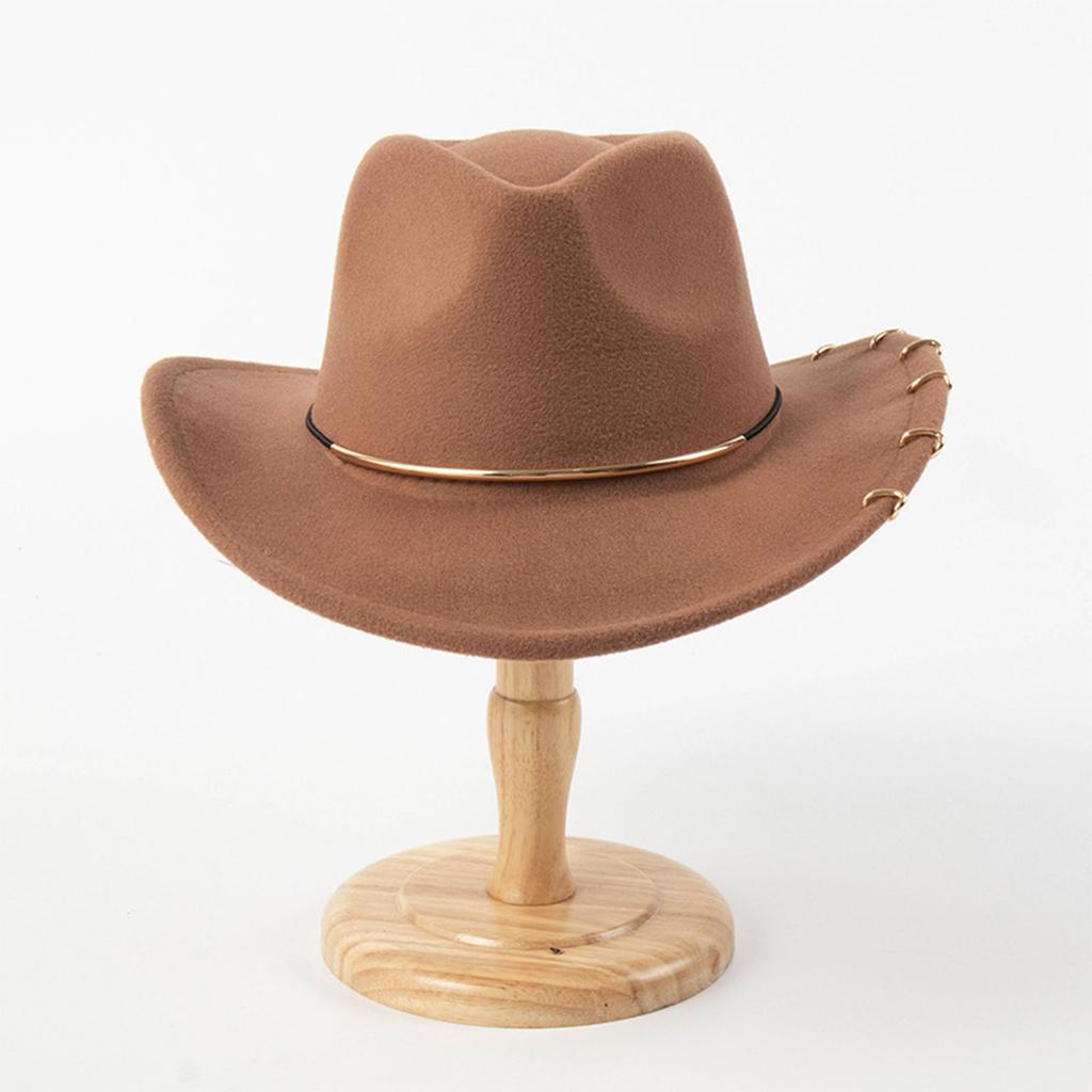 Elegant Fedoras Hat for Women Party Hat with Metal Rings Cosplay Costume Cowboy Hat Dance Hat Stage Performances Hat