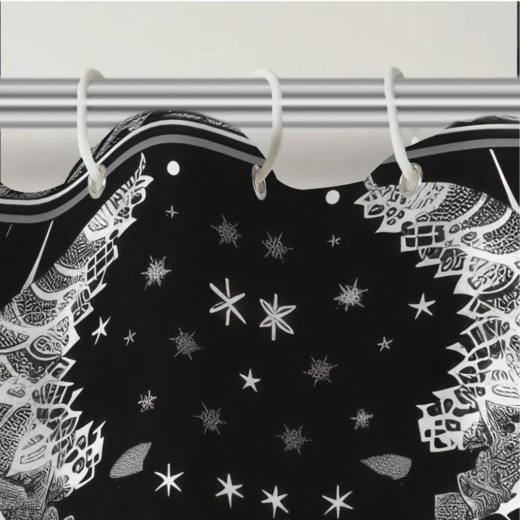 Vintage Sun & Moon Shower Curtain - Starry Sky Pattern, Macpolyester, Artistic Bathroom Set, Retro Design