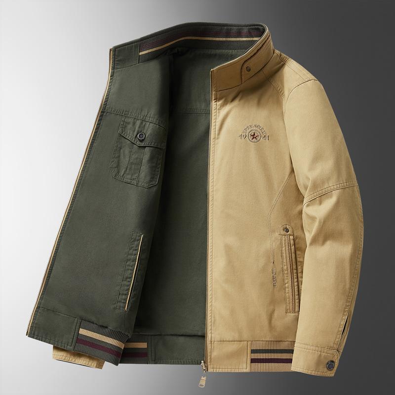 

Весенне-осенняя мужская куртка-стойка из чистого хлопка с эффектом потертости XS хаки