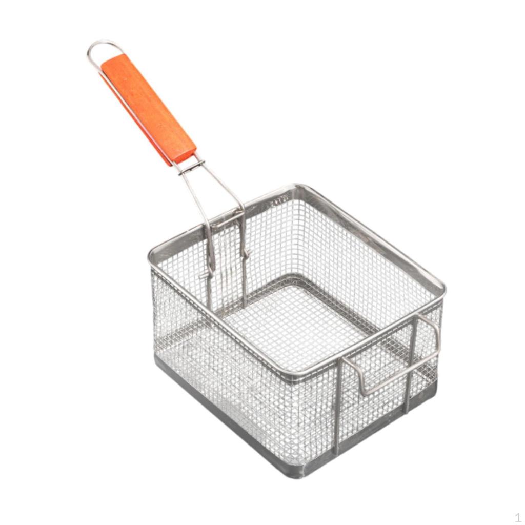 Commercial Fry Basket Frying Strainer with Wooden Handle Stainless Steel Serving for