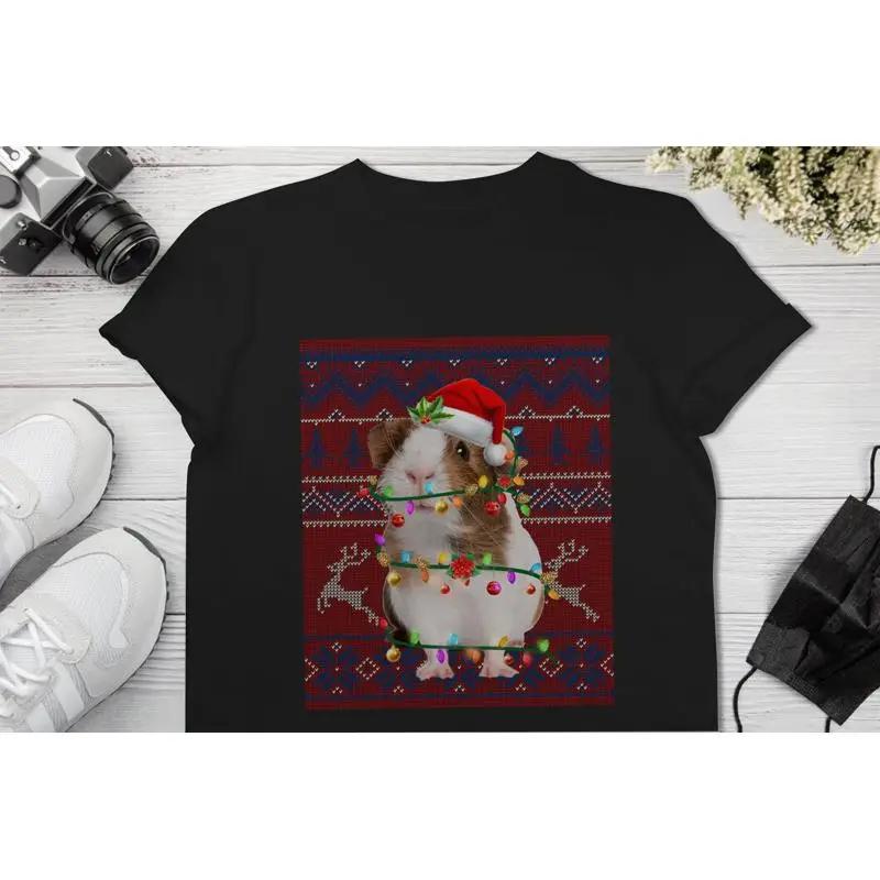 Santa Guinea Pig Christmas Tree Lights Ugly Pajama T Shirt