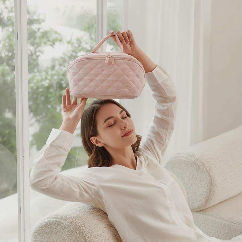 Travel Makeup Bag Large Capacity Cosmetic Bags for Women Makeup Waterproof Portable Pouch Open Flat Toiletry Bag with Handle