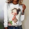 Women's T-Shirt Top Long Sleeved Pullover Fashion Little Girl Print Street Round-Neck Tee Shirt Female Everyday Loose Clothing