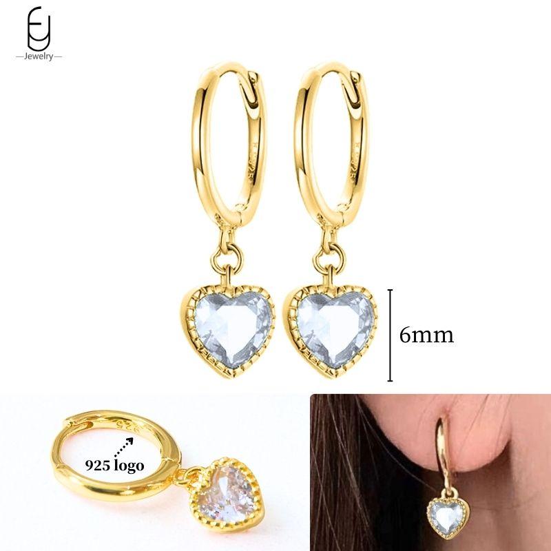 925 Silver Ear Needle White Crystal Gold Earrings for Women Luxury Water drop/Heart/Flower Pendant Earring Fine Jewelry