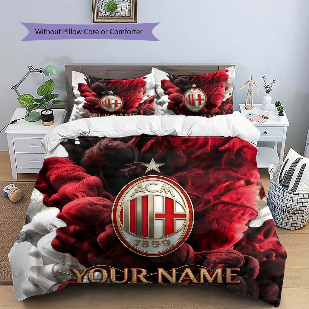 Custom Name AC Milan2 Pattern Bedding Quilt Set Home Decoration Gift (1 * duvet cover + 2 * pillowcase without core)