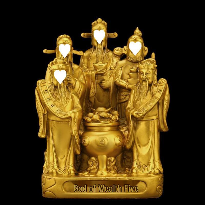 Soška Buddhy Pěti bohů bohatství: Dekorace Prosperity & Poklad pro Vchod, Halu nebo Pult - Ideální Dárek na Kolaudaci nebo Otevření