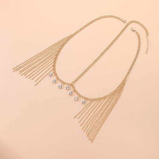 Hair Chain Adjustable Size Women Indian Headwear Multi-Layered Rhinestone Tiara with Golden Tassels Sparkling Rhinestones Headpiece