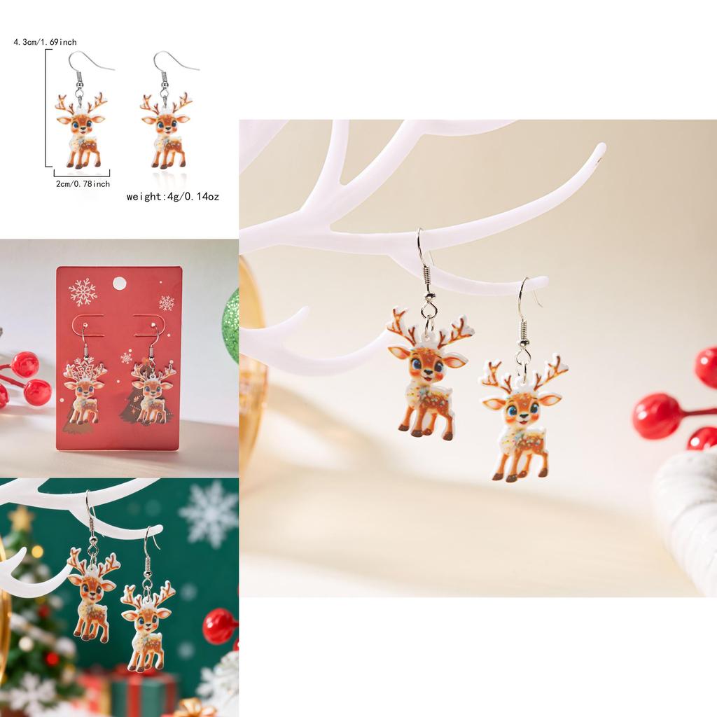 Weihnachts-Hirsch Acryl-Ohrringe mit geometrischem Design für die Feiertagsparty