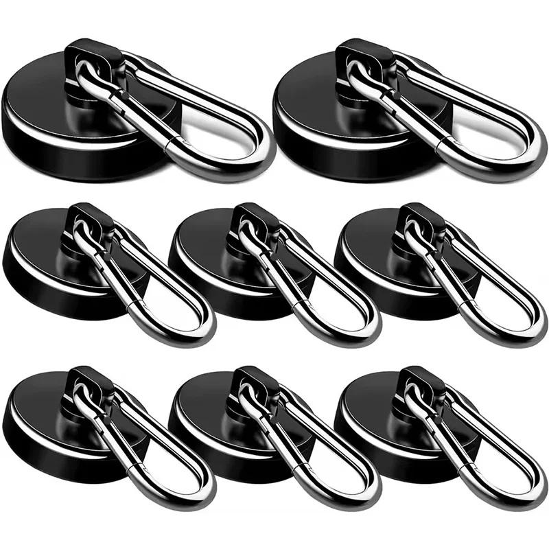 Strong Black Heavy Duty Neodymium Magnetic Hooks with Carabiner for Gym Bag Hanging Locker Storage Outdoor Activity Use