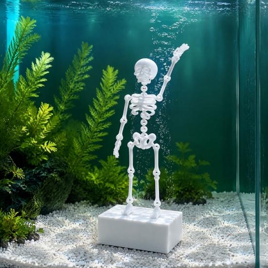 Fish Tank Air Driven Ornament Dancing Skeleton Aquarium Bubbler, 3D Printed Powered Moving Skull Ornament, Halloween Gothic Decorative Bubbler