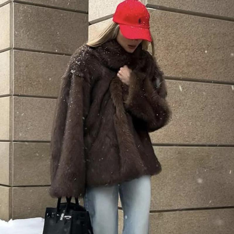 In Lazy Wind Fox Fur Jacket Thickened Warm Fur Jacket Medium and Long Plush Cardigan