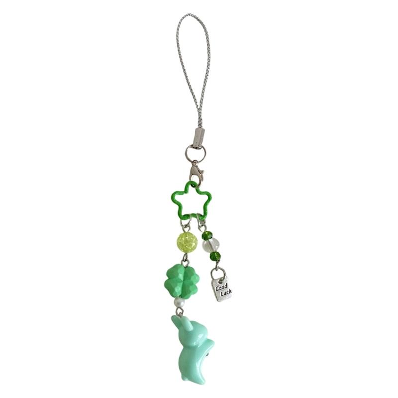 Beaded Clovers Leaf Mobile Charm Youth Trendy Phone Decors Charm Cartoon Acrylic Keychain Lucky Bag Hanging Decoration