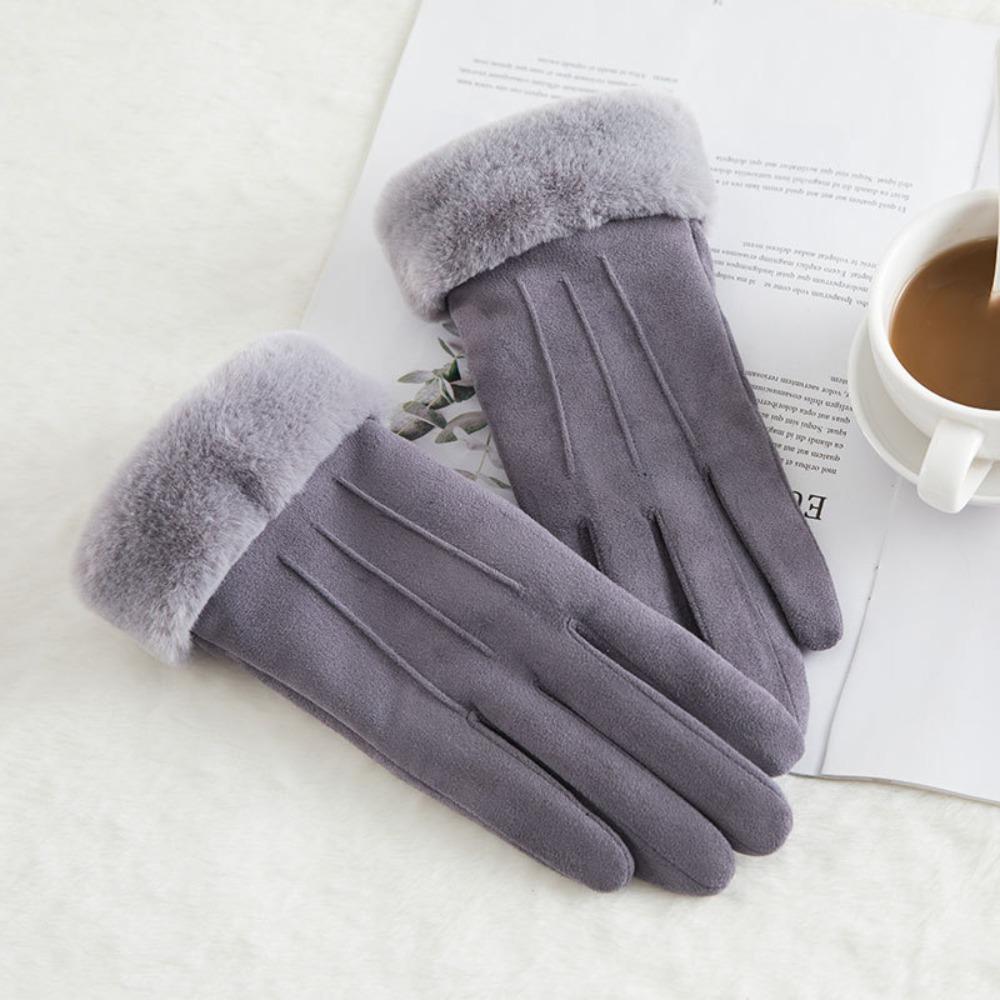 Windproof Full Fingers Mittens Soft Sports Cycling Mittens Casual Suede Gloves  Girls