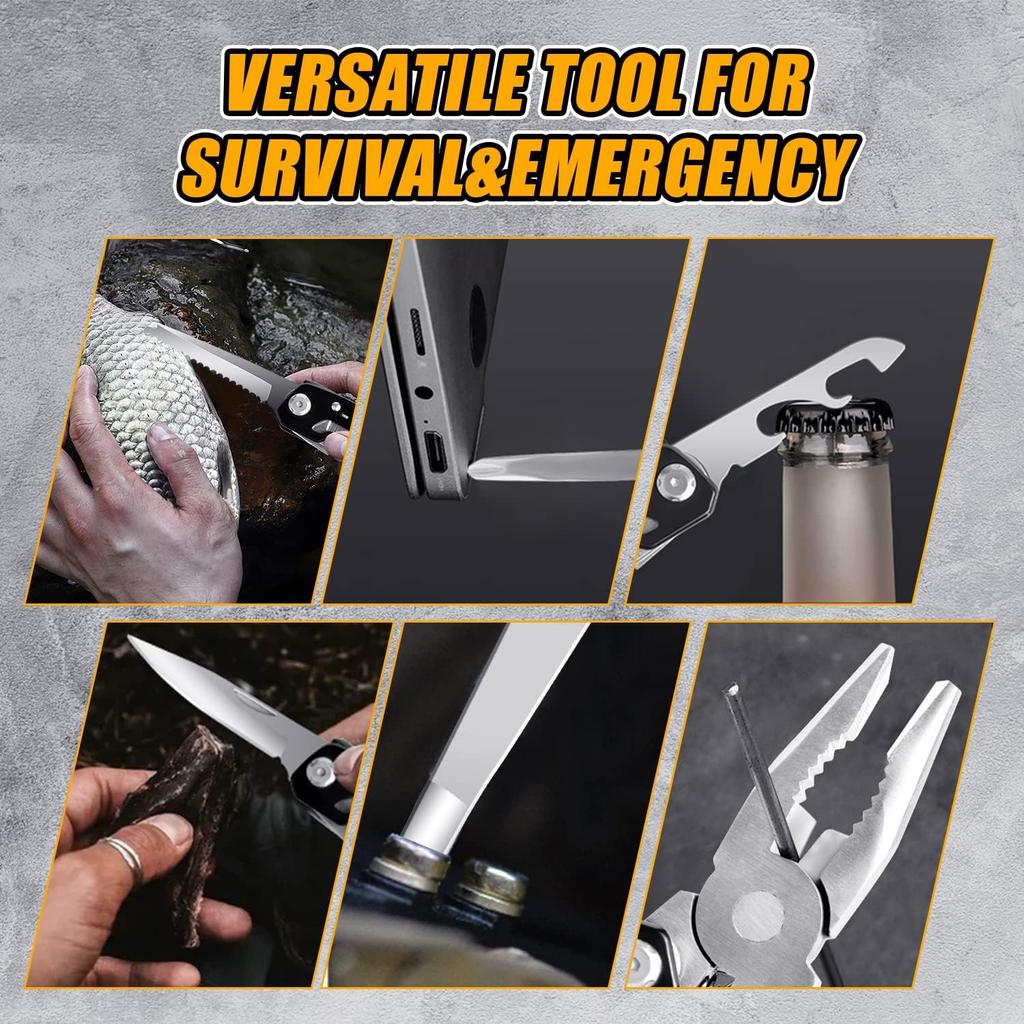 14 in 1 Multitool, Multitool Pliers Multi Tool for Men, Stainless Steel Multi Tool Pocket, Pliers, Bottle Opener, Screwdriver with Nylon Sheath -