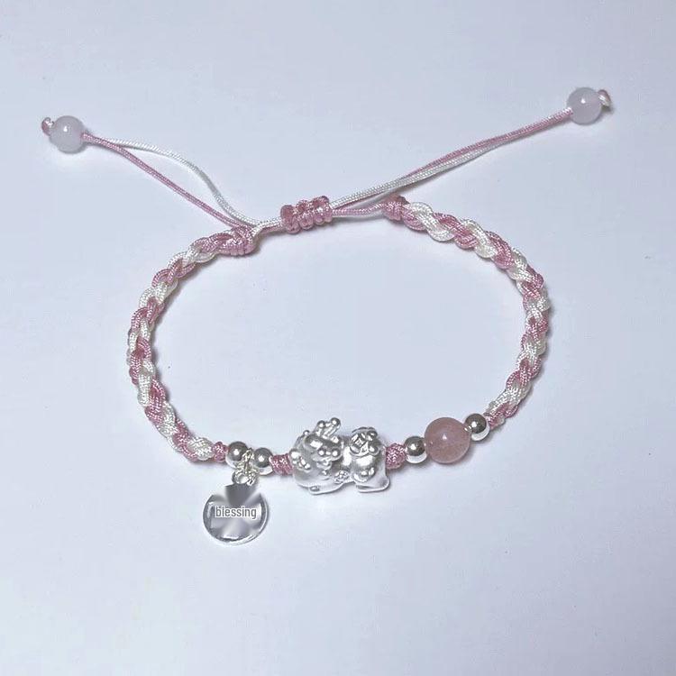 999er Sterling Silber Pixiu Glücksbringer Armband: Zodiac-inspirierte Reichtums- & Glücksperlen an rotem Band für Männer & Frauen