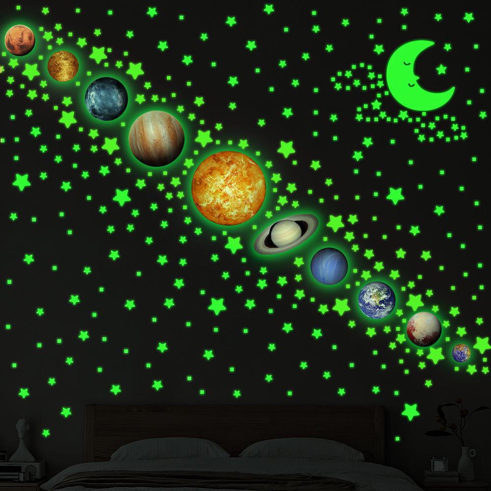 Glow-in-the-Dark Solar System Wall Stickers: 9 Planets, Moon, and Meteors for Kids’ Room Décor