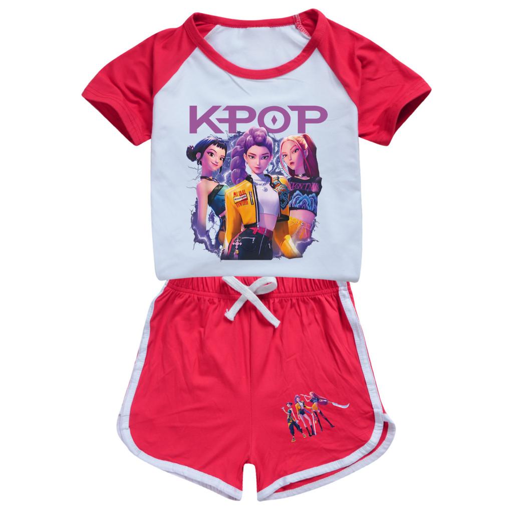 5112 Kids Girls POP Rumi Zoey Mira Print T-shirt Shorts Sport Tracksuit Clothes Set