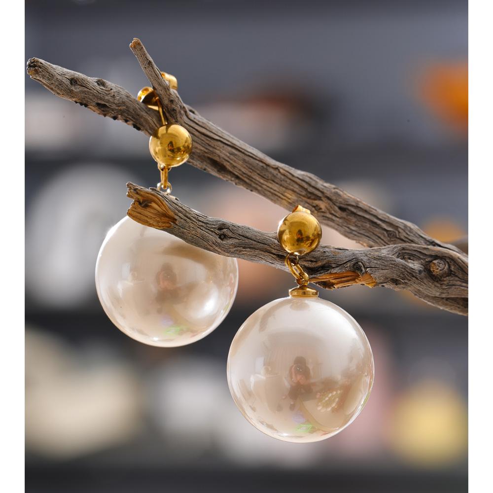 Yhpup 20*20mm Big Simulated Pearls Round Drop Earrings Vintage Stainless Steel Daily Wear Korean Jewelry Wholesale Waterproof