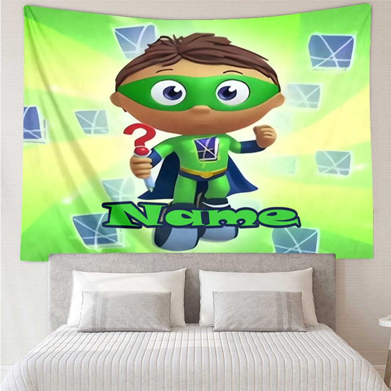 Custom Name Super Why Print Tapestry, Backdrop, Easy Setup, Ideal for Bedroom, Office & Living Room, with Aesthetic Wall Hanging Decor.