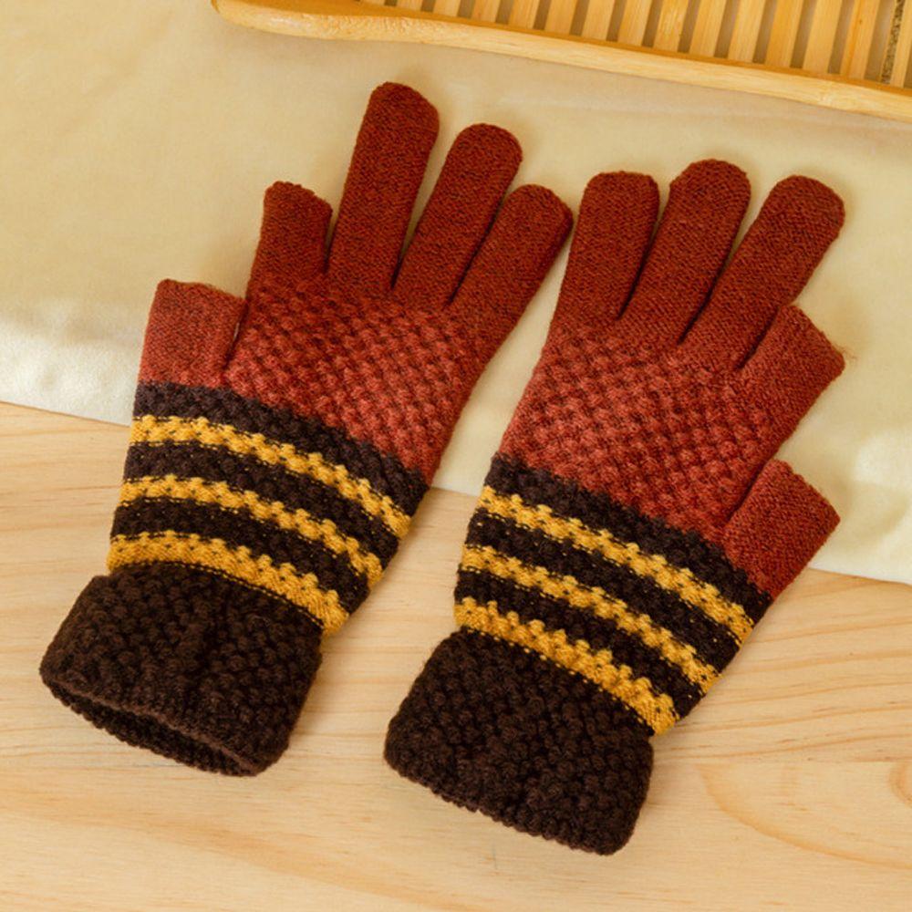 Cycling Korean Style Mittens Show Two Fingers Women's Knitted Gloves Ladies Winter Accessories