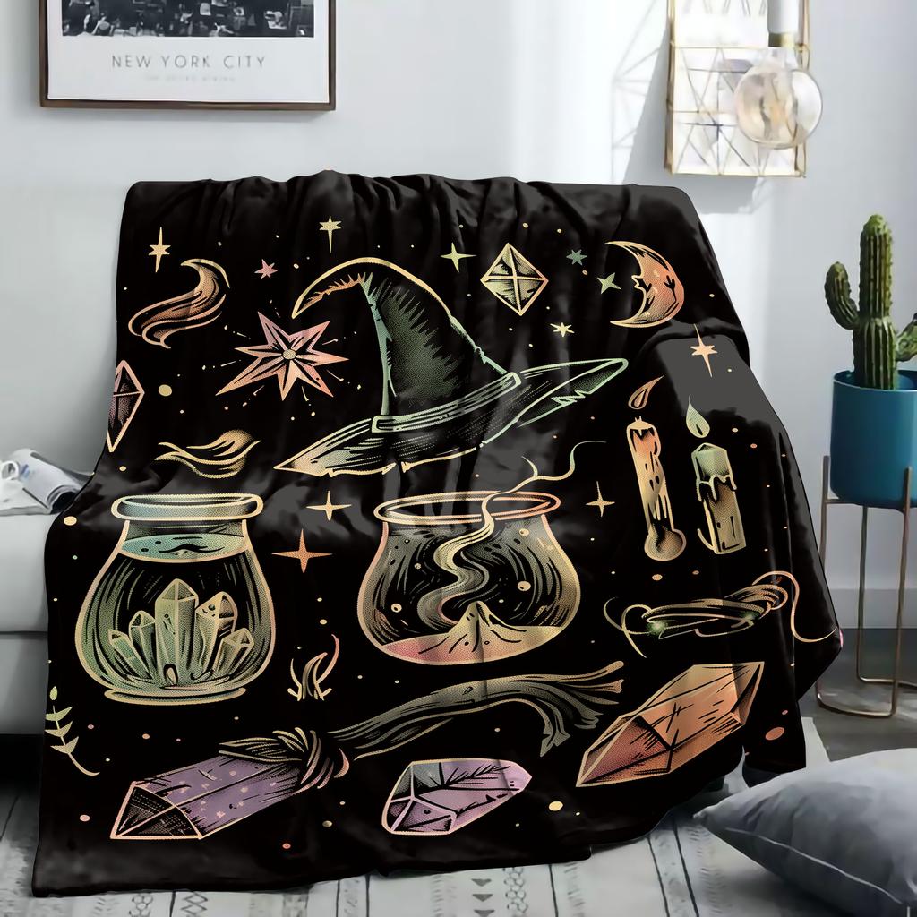 1PC Digital Print Winter Flannel Blanket - Soft and Comfortable, Holiday Blanket Digital Print Festive Halloween
