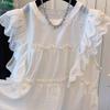 Women French Ruffle Flutter Sleeve Round Neck Shirt Sweet Doll Loose Blouse Summer New
