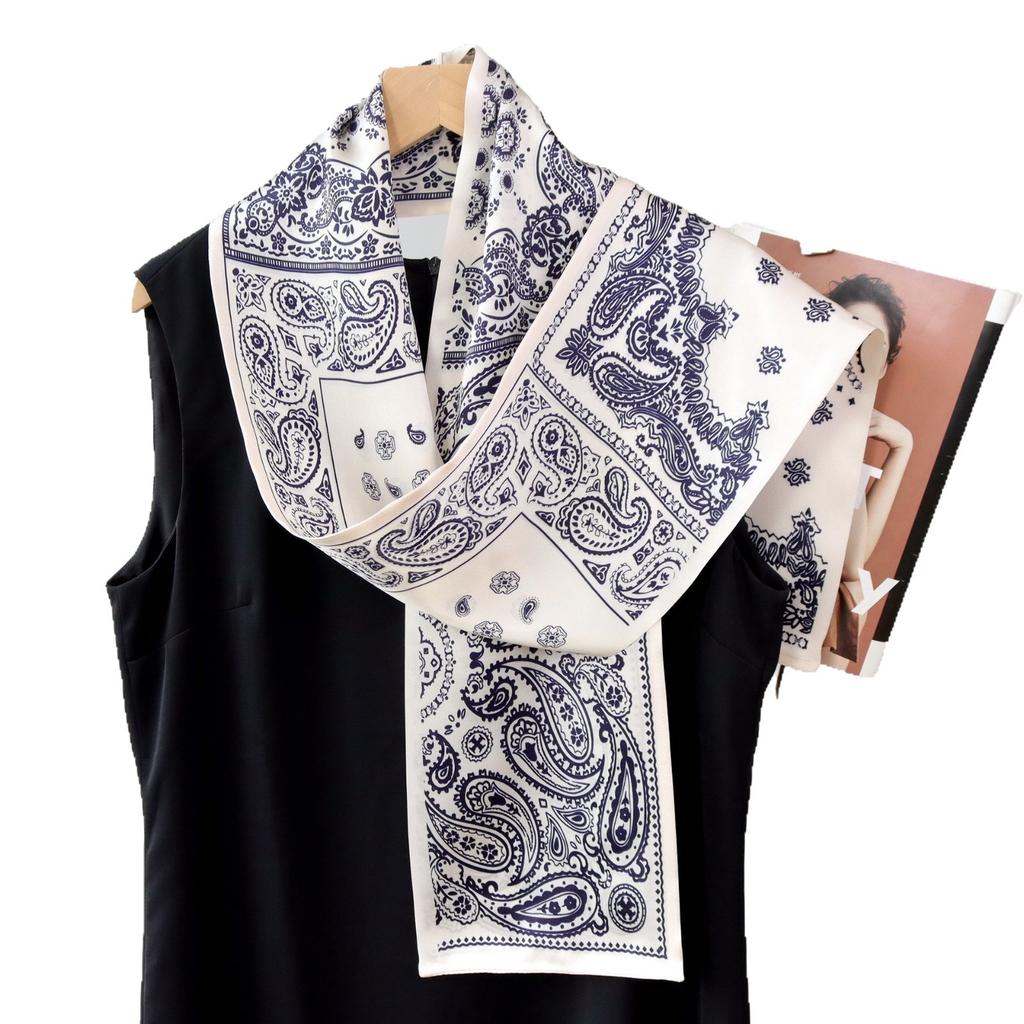 Romantic French cashew nut mulberry silk silk scarf silk thin strip silk scarf double layer scarf ribbon streamer scarf