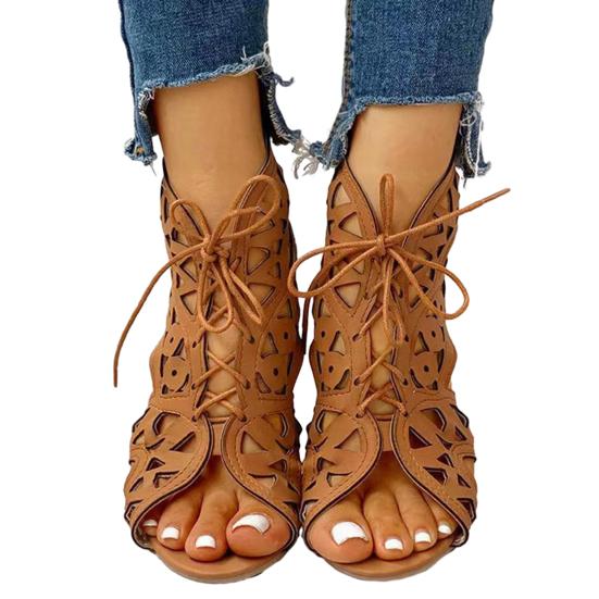 1 çift kadın Peep Toe Sandalet Yaz Moda Kama Oymak Dantel-up Parti Sandalet Plaj Ayakkabıları