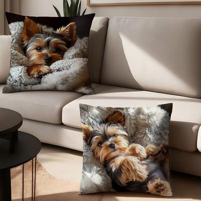 Uroczy Szczeniak Yorkie Kawaii Nadruk Poszewka na Poduszkę Poduszki Biurowe Nadaje się na Kanapę Samochód Sypialnię Dekoracyjna Poszewka na Poduszkę