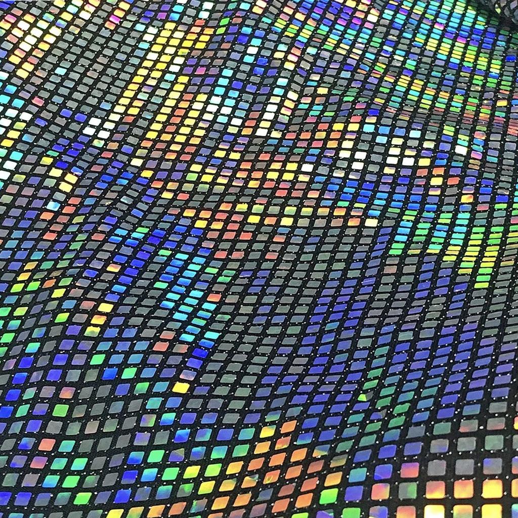 Colorful Holographic Reflective 4x4mm Square Sequin Elastic Knitted Fabric DIY Sewing Cloth Background Decoration Materials