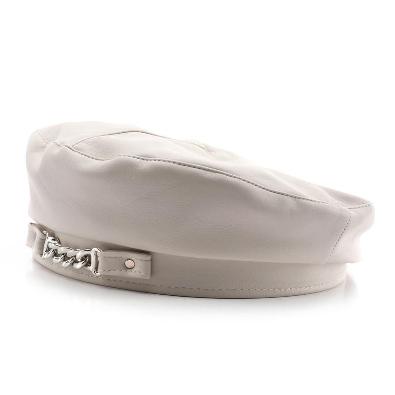 

Модный осенне-зимний берет в стиле хип-хоп с цепочкой из искусственной кожи для женщин, однотонная восьмиугольная шляпа газетчика в стиле ретро, ​​универсальная кепка художника 56-60cm бежевый